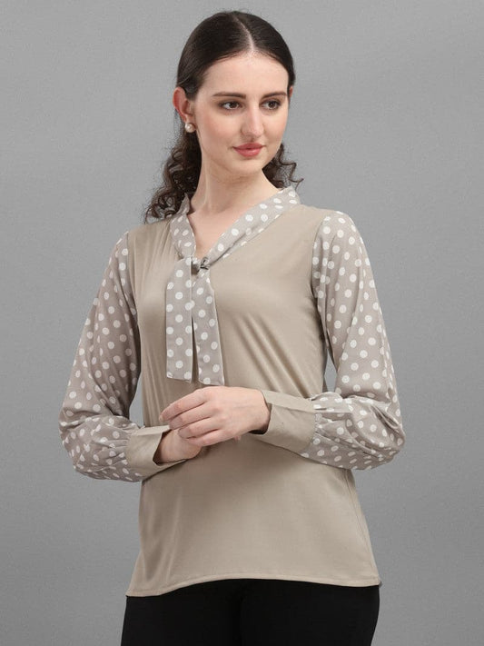 Beige Color Polka Dot Print Sleeve Trendy Top